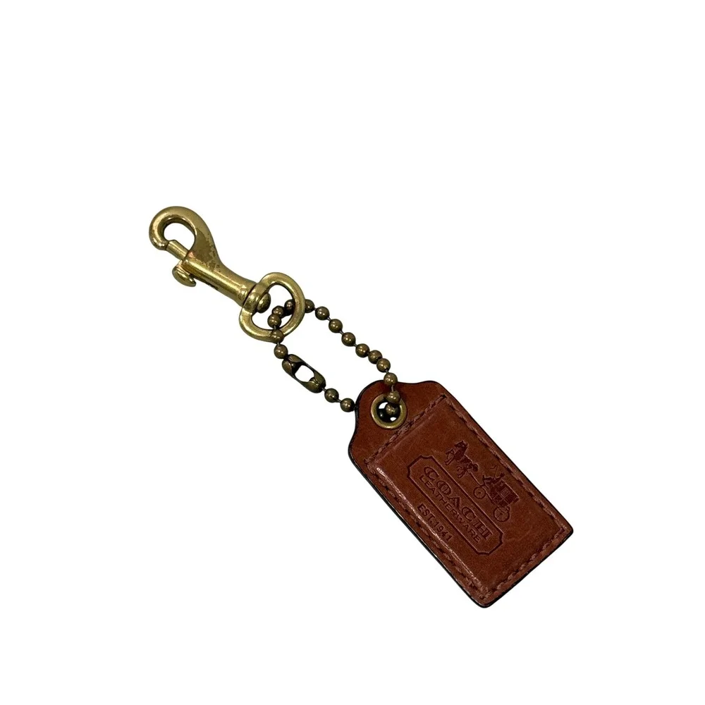 Coach Vintage Leather Hangtag Keychain British Tan Brass Trigger Snap Hook Brown